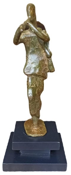 Playing Flute, Bronze Sculpture, Figurative by Contemporary Artist “In Stock”