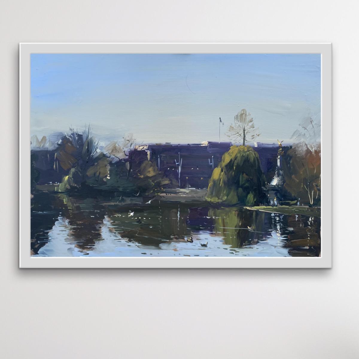 Buckingham Palace from St. James Park, landscape art, architecture art For Sale 3