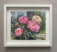 Peonie bianche e rosa, Quadro floreale originale, Arte accessibile, Contemporaneo