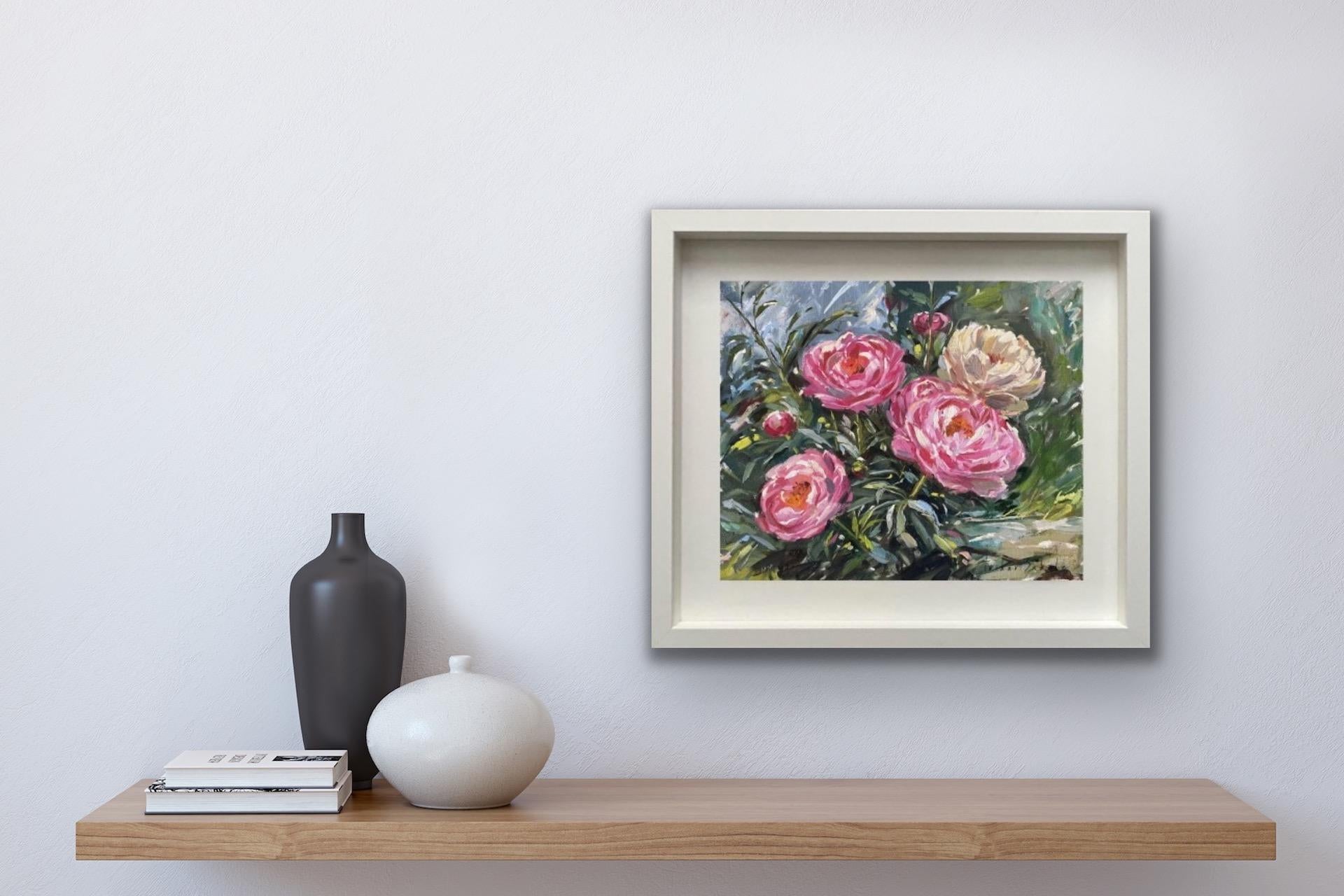 Pink and White Peonies, Original Floral Painting, Affordable Art, Contemporary For Sale 1