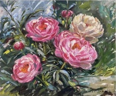 Pink and White Peonies, Original Floral Painting, Affordable Art, Contemporary