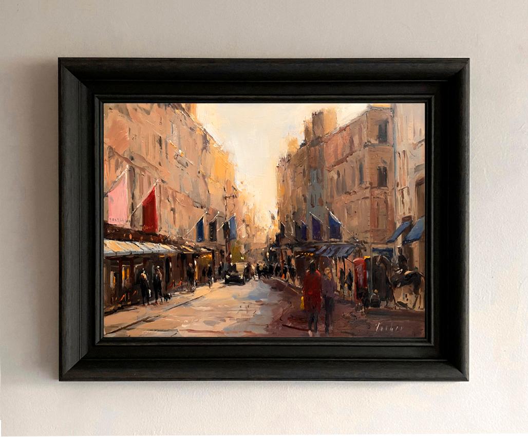 New Bond Street-original impressionism cityscape oil painting-contemporary Art - Painting by Tushar Sabale