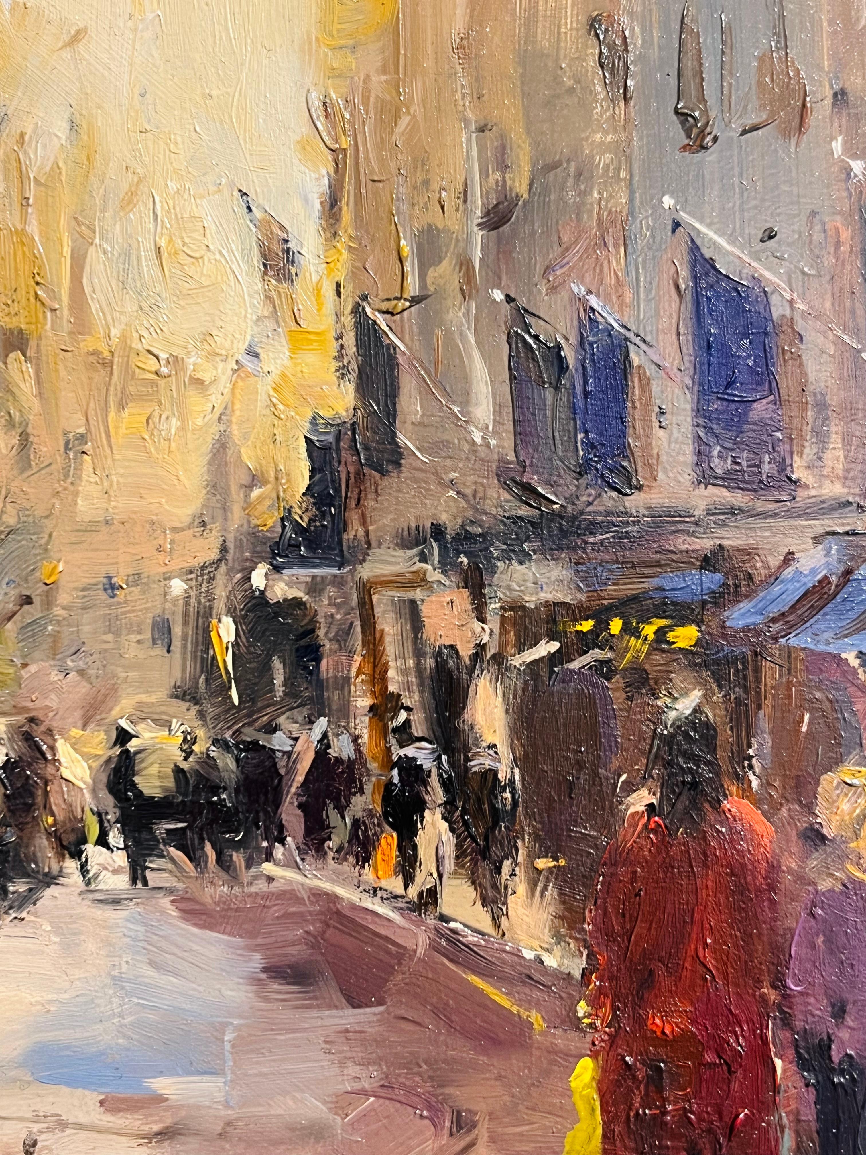 New Bond Street-original impressionism cityscape oil painting-contemporary Art - Impressionist Painting by Tushar Sabale