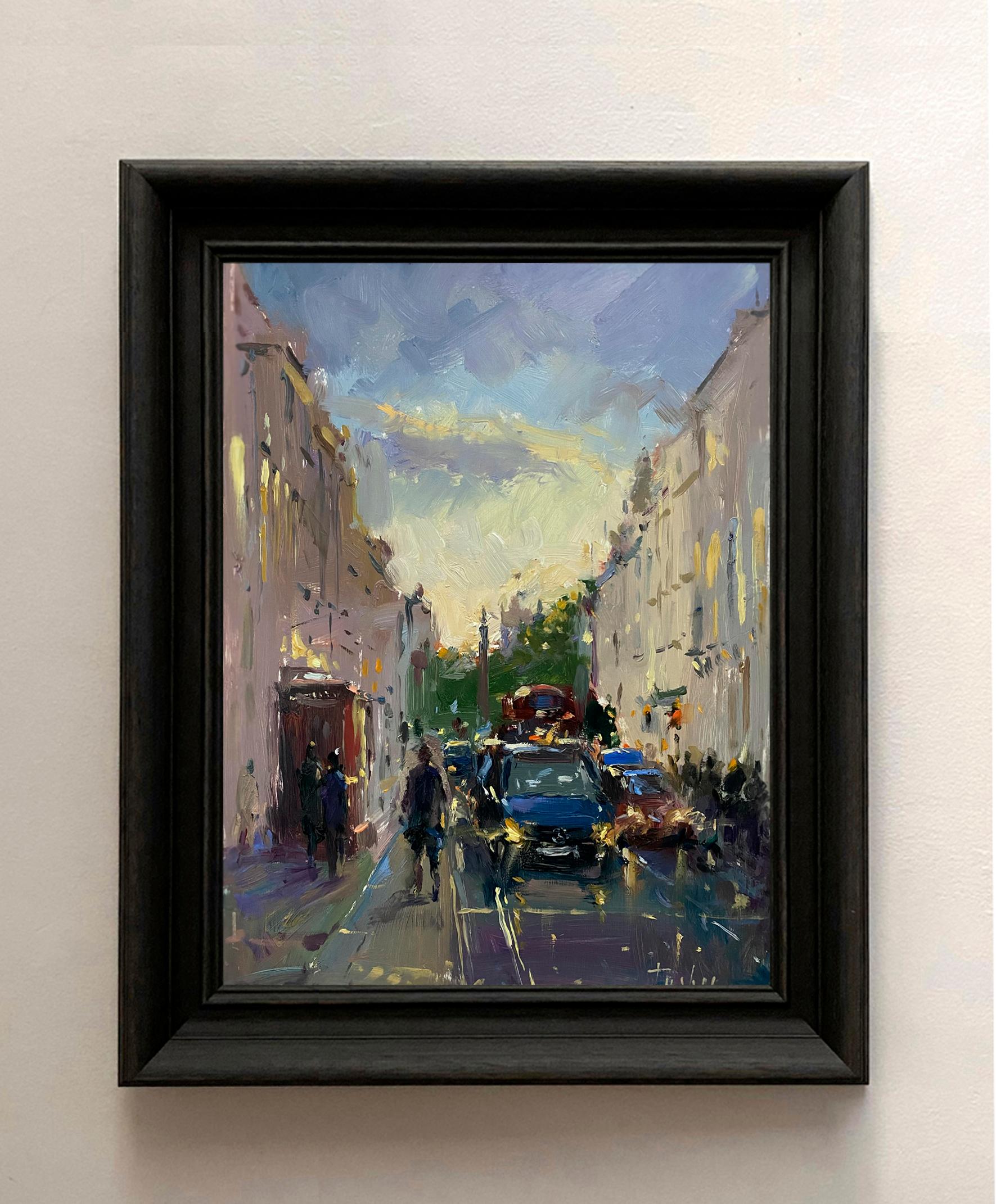 Regent Street St James at Twilight-ORIGINAL Impressionism cityscape oil painting - Painting by Tushar Sabale