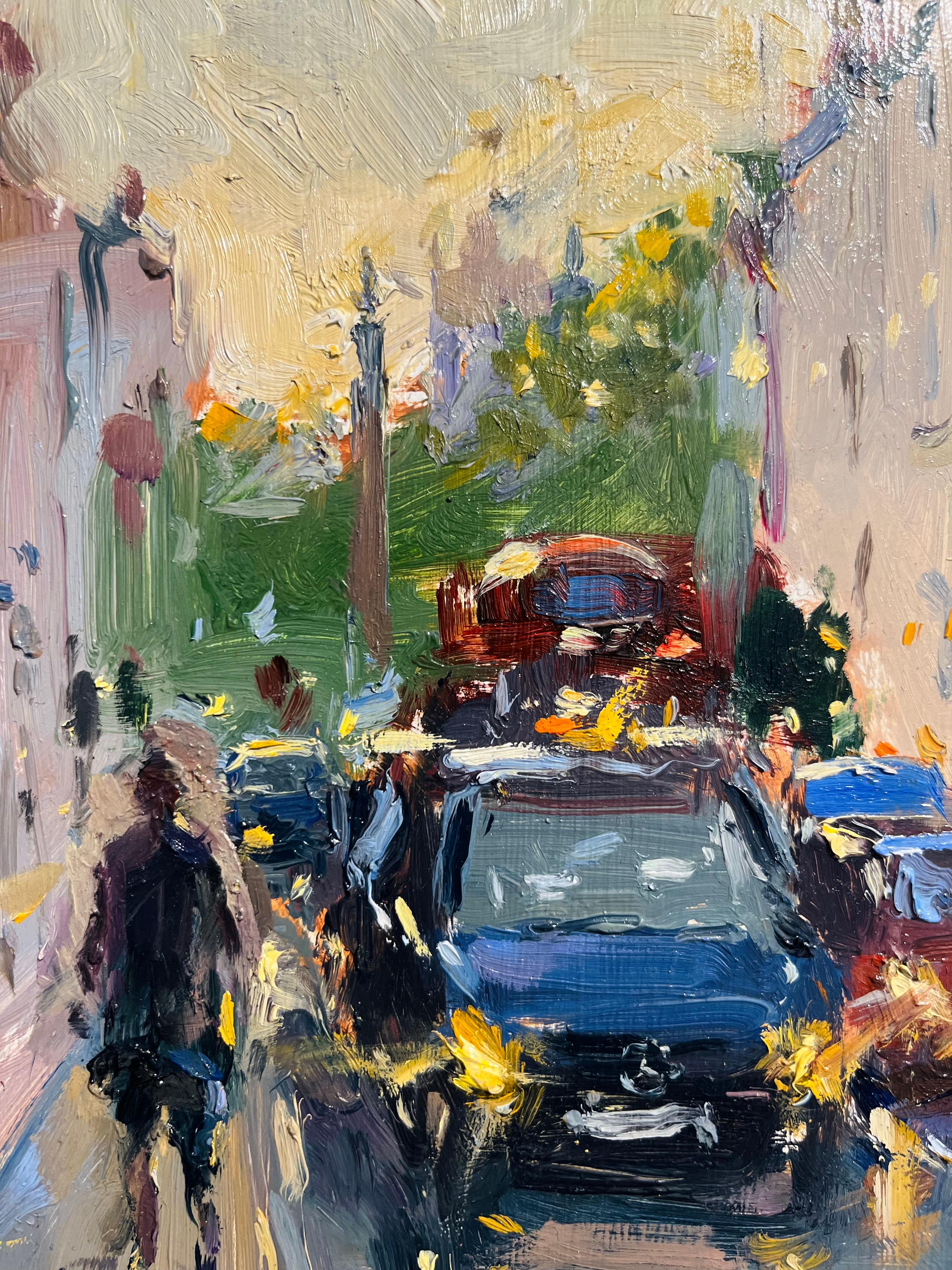 Regent Street St James at Twilight-ORIGINAL Impressionism cityscape oil painting - Impressionist Painting by Tushar Sabale