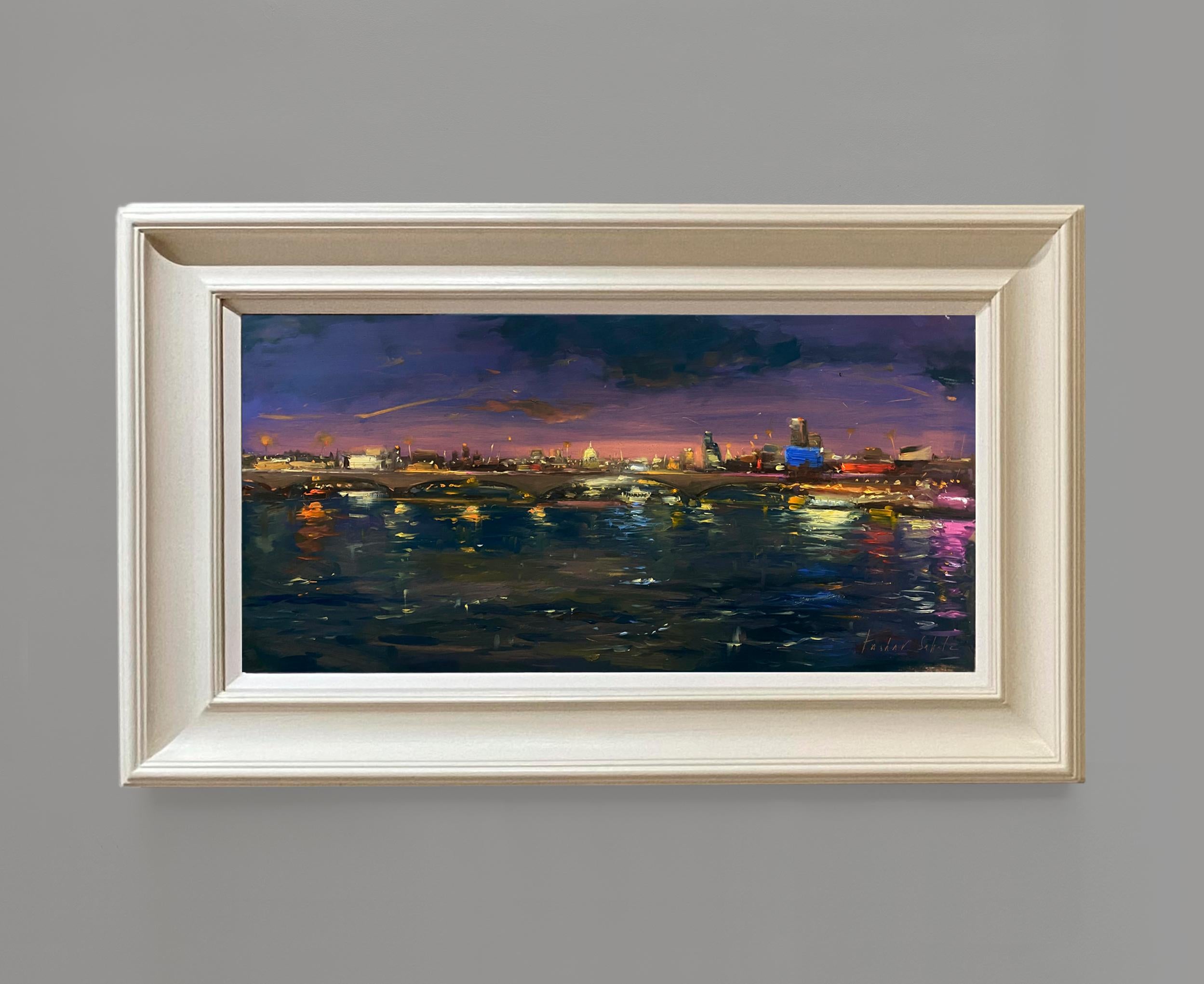 London Skyline and Thames at Night - cityscape impressionism - contemporary art - Impressionist Art by Tushar Sabale