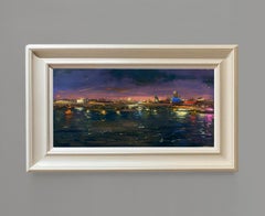 London Skyline and Thames at Night, Original Contemporary Impressionism painting