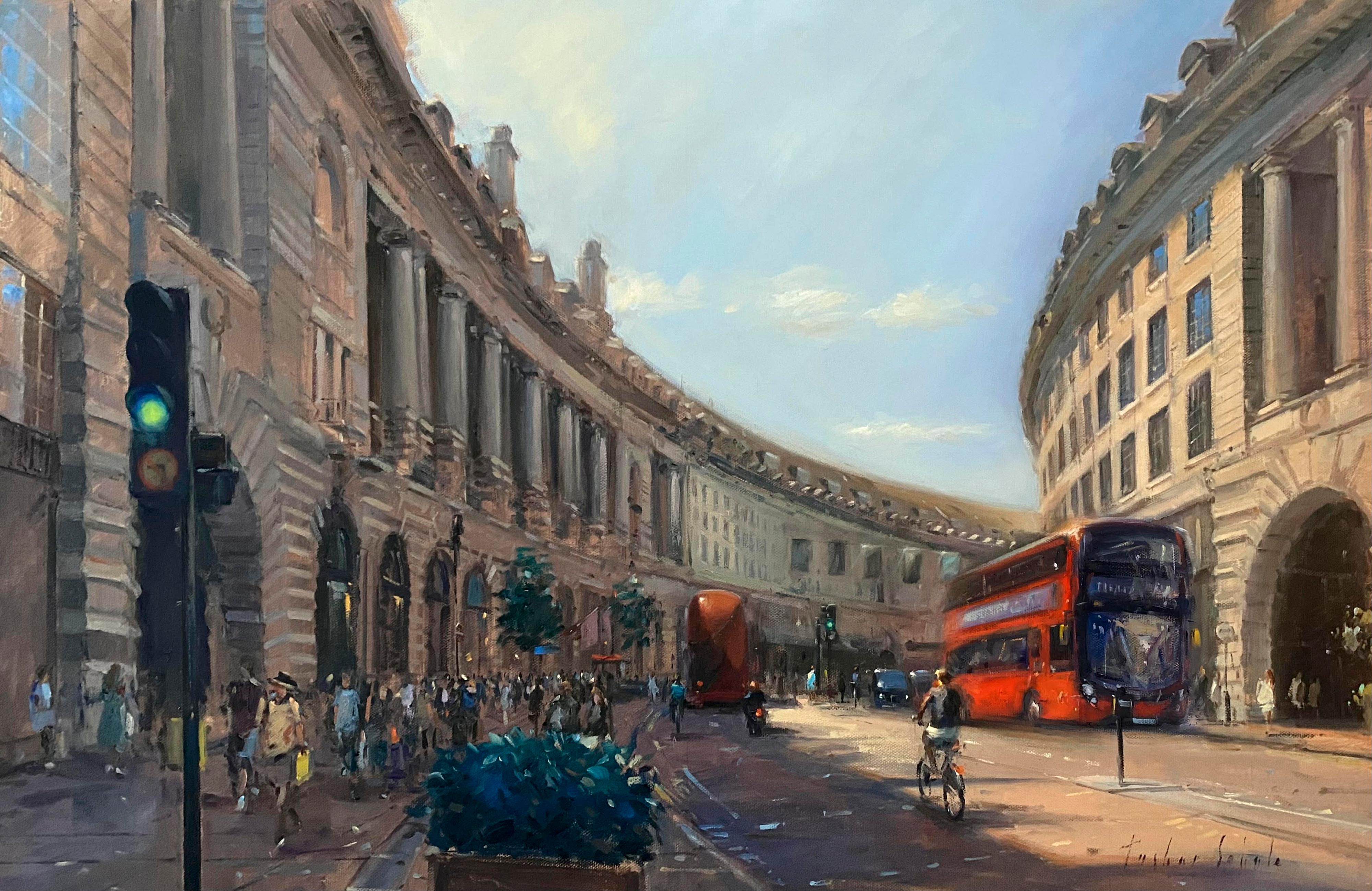 Summer Shoppers on Regent Street - cityscape impressionism - contemporary art - Art by Tushar Sabale