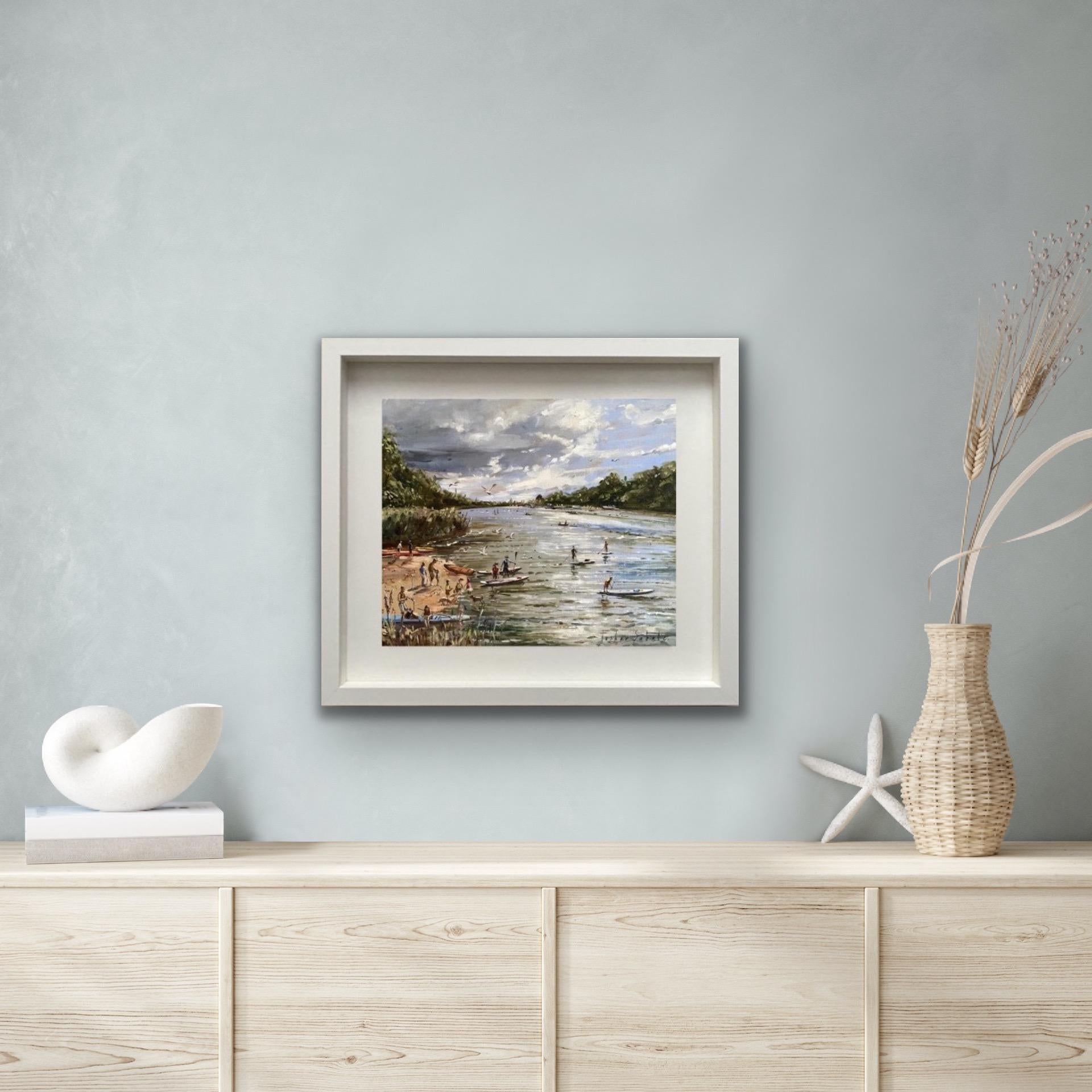 Tushar Sabale, Paddle Boarders en Richmond, Pintura al óleo original, Arte Online en venta 2