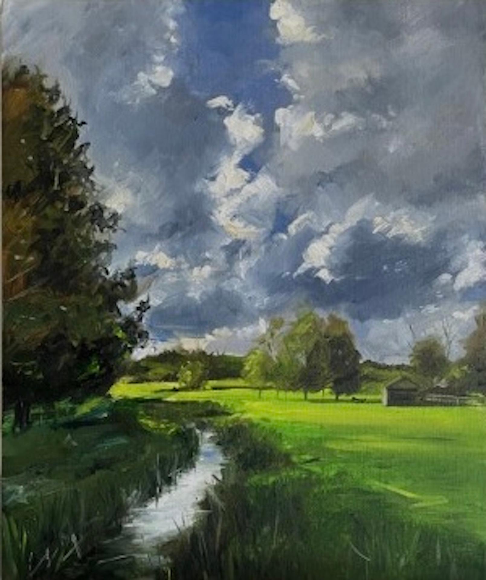  Tushar Sabale, col de rivière dans les collines de Cotswold, art de paysage original des Cotswold en vente 2