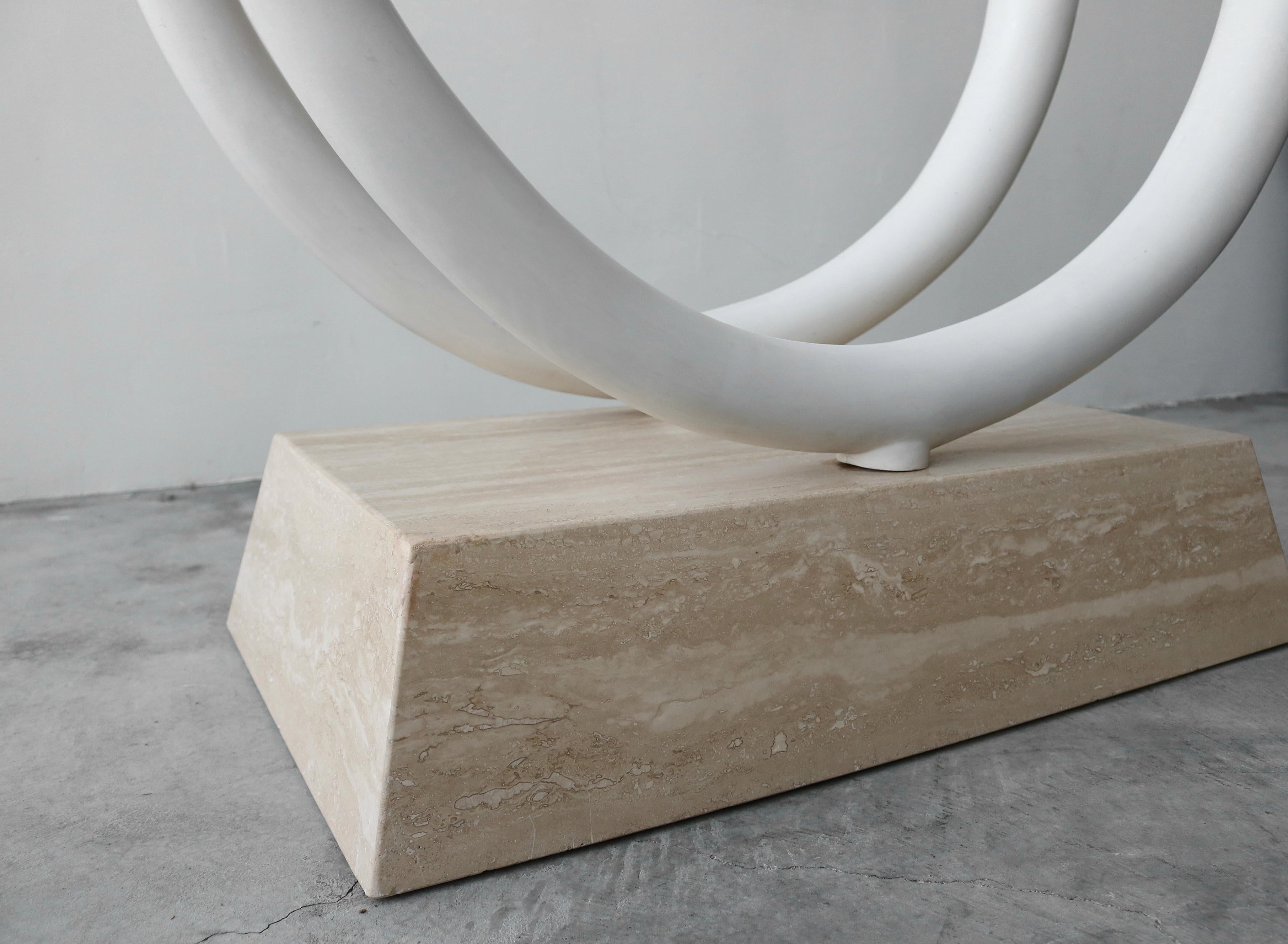 Brass Tusk and Travertine Table Base