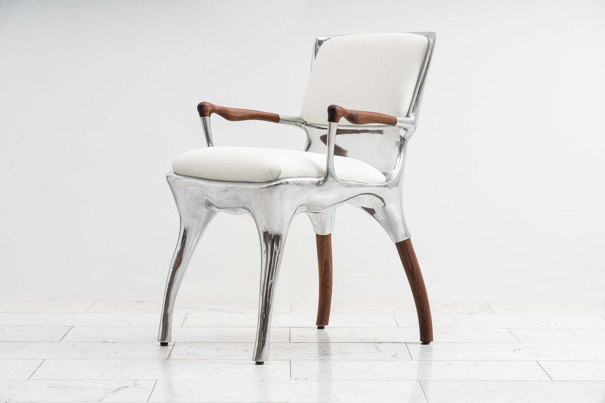Cast Tusk Arm Chair, Polished Aluminum, USA, 2023 For Sale