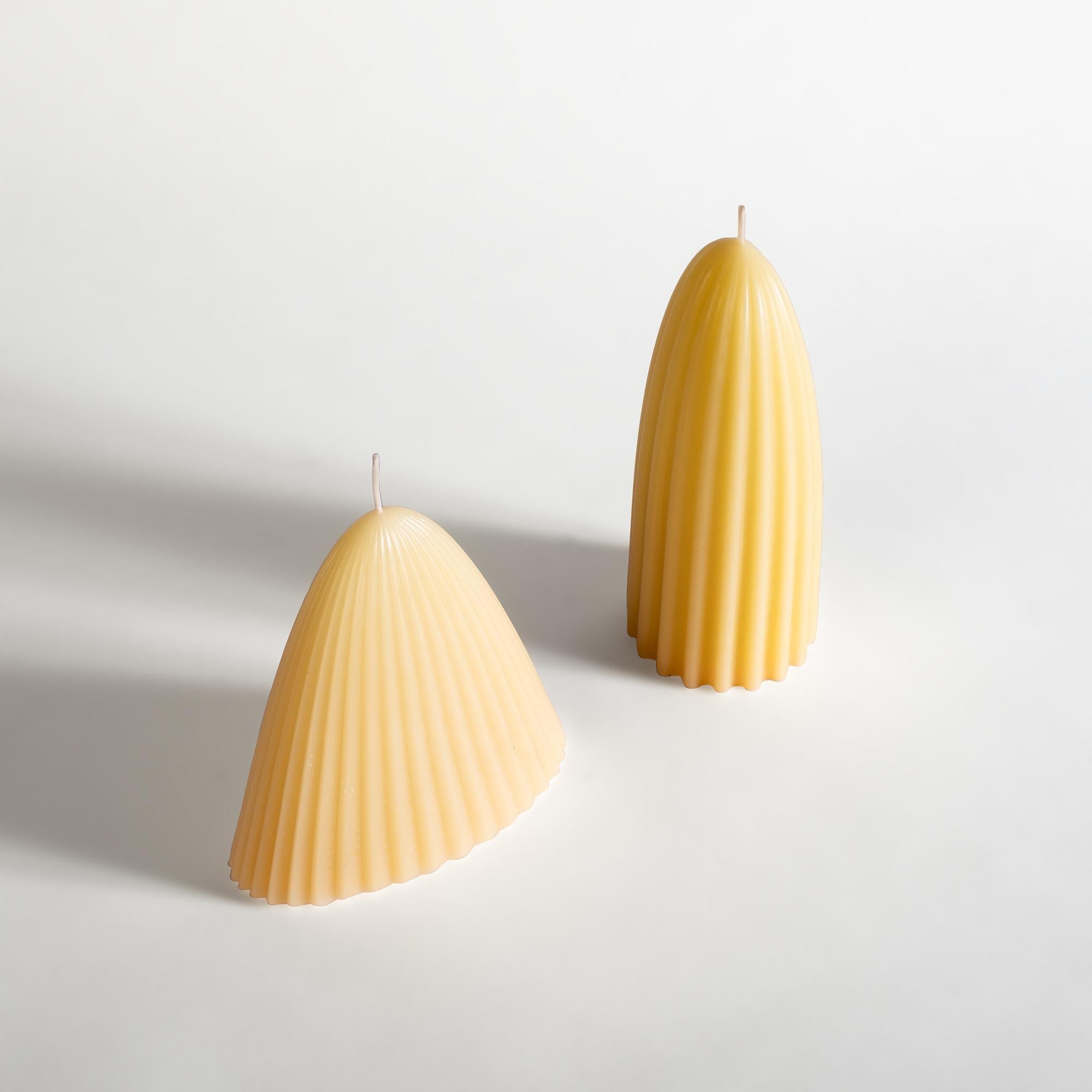 Set di due candele, piccola e media. 

100% cera d'api, stoppino e colorante di canapa biologica, non profumato.

La candela tusk si ispira a motivi naturali: avorio, zanne, canini, denti e altre zanne. Le creste giocano con la cera,
