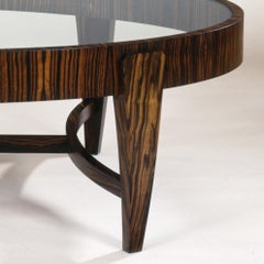 Tusk Oval Coffee Table, Contemporary Handmade Macassar Ebony and Glass