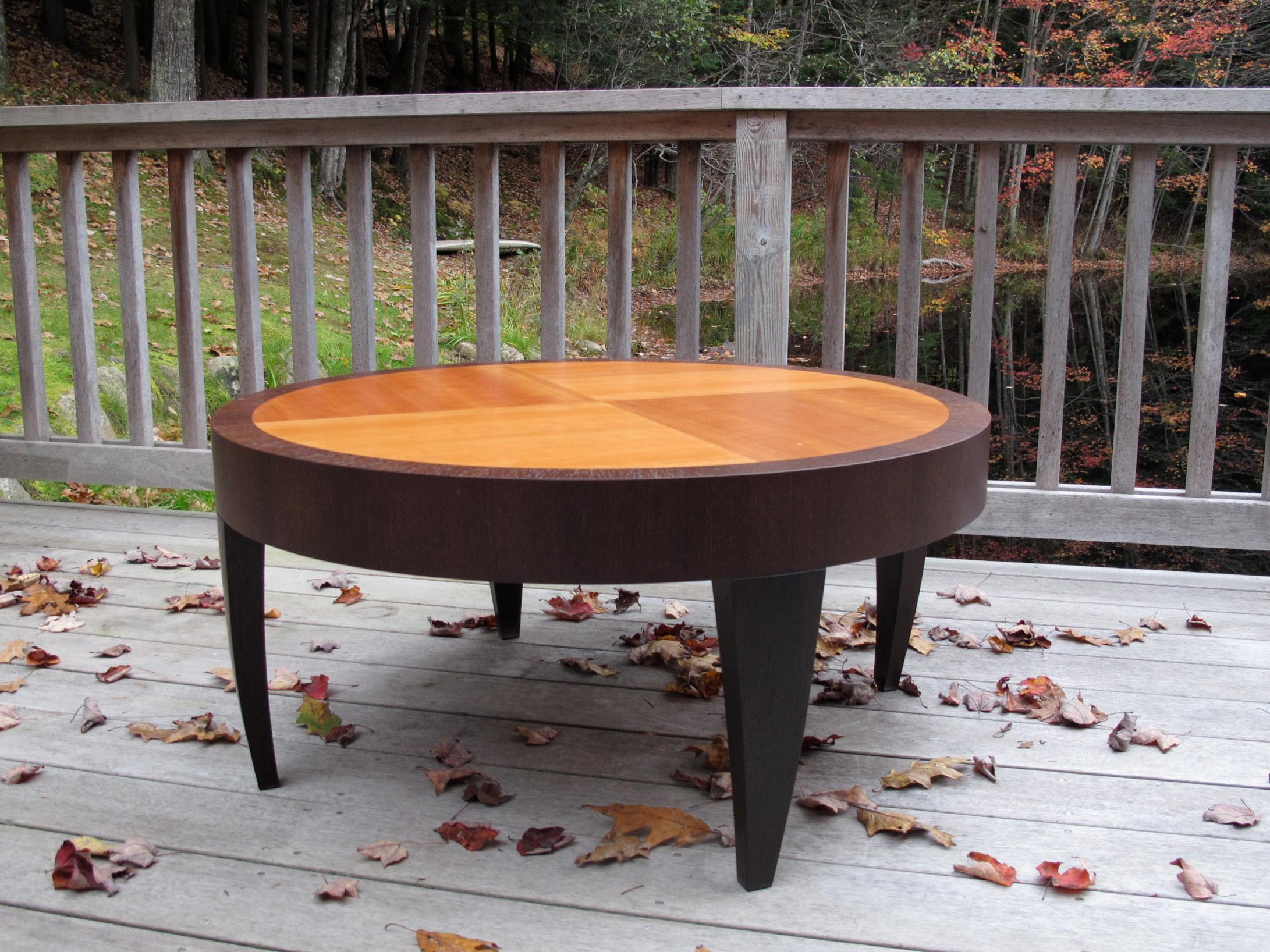 Veneer Tusk Oval Coffee Table, Contemporary Handmade Macassar Ebony and Glass For Sale