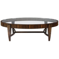 Tusk Oval Coffee Table, Contemporary Handmade Macassar Ebony and Glass