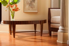 Tusk Oval Coffee Table in Stock Contemporary Handmade Macassar Ebony & Glass