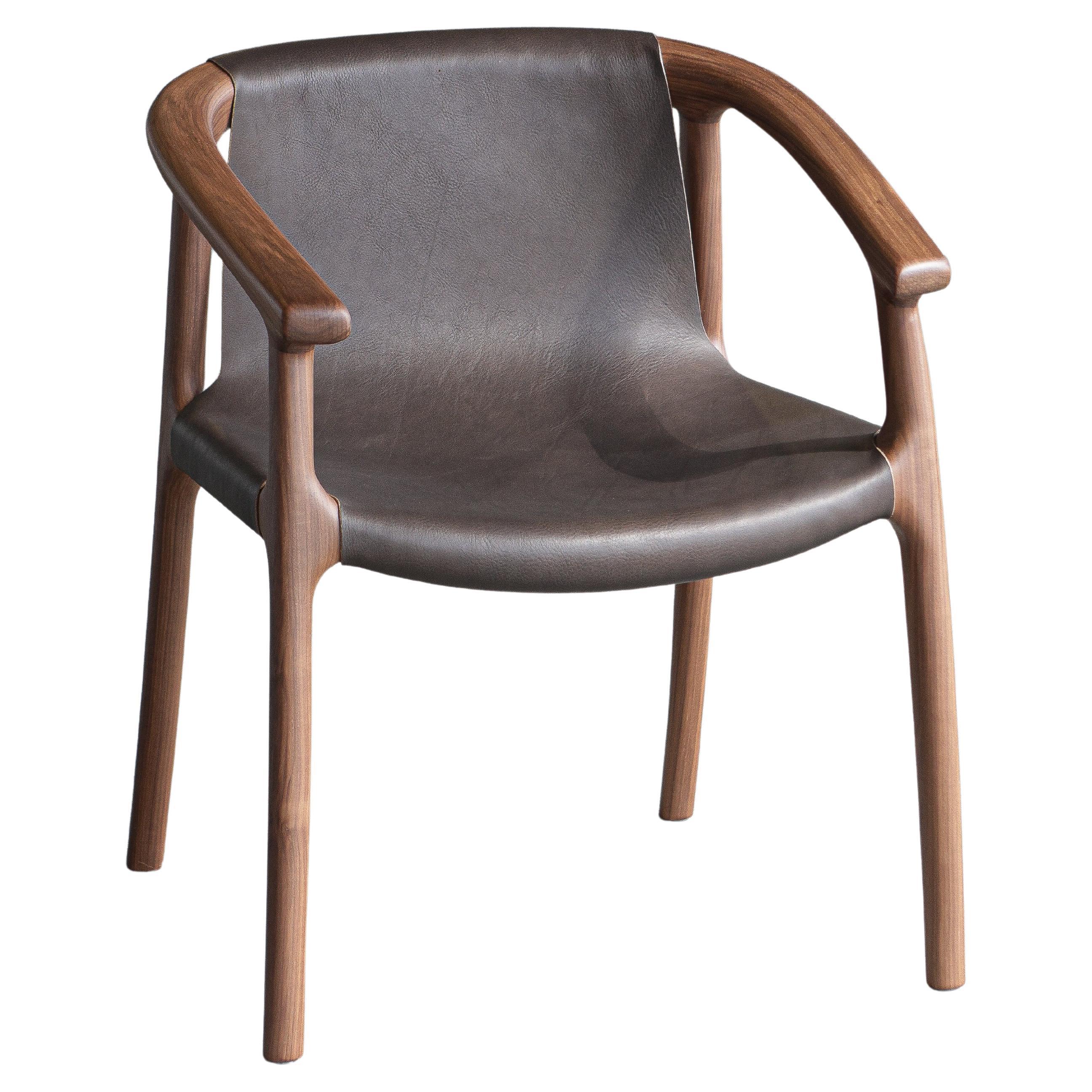 Tusk Sling Chair in Saddle Leather & Walnut by Möbius Objects For Sale 3