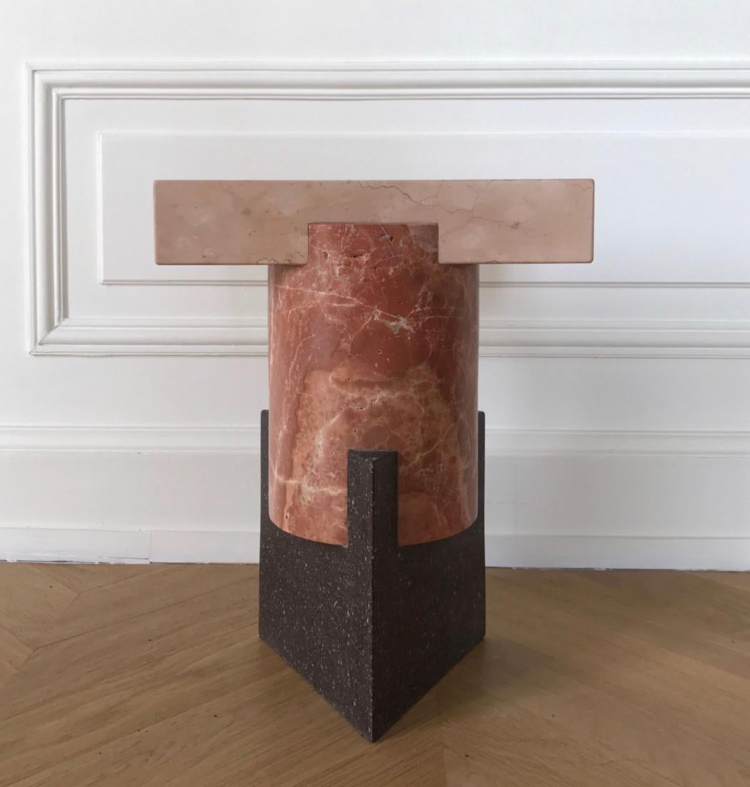 KAPITAL is a series of limited edition tables and stools based on essential forms, reminiscent of primordial stone capitals and simple geometric assemblages commonly found in classical architecture. The distinct and characteristic profiles,