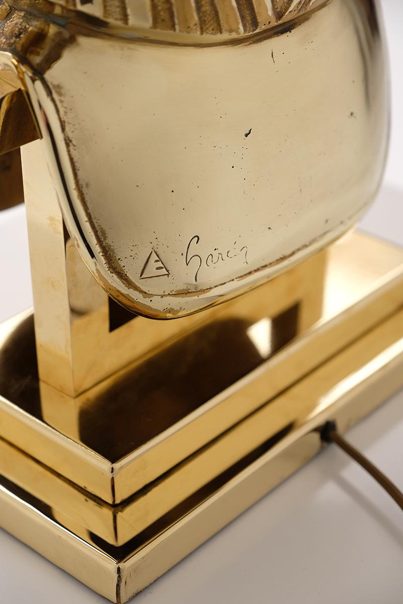Modern Midcentury brass Tutankhamun pharaoh Signed Table Lamp, 1970s For Sale