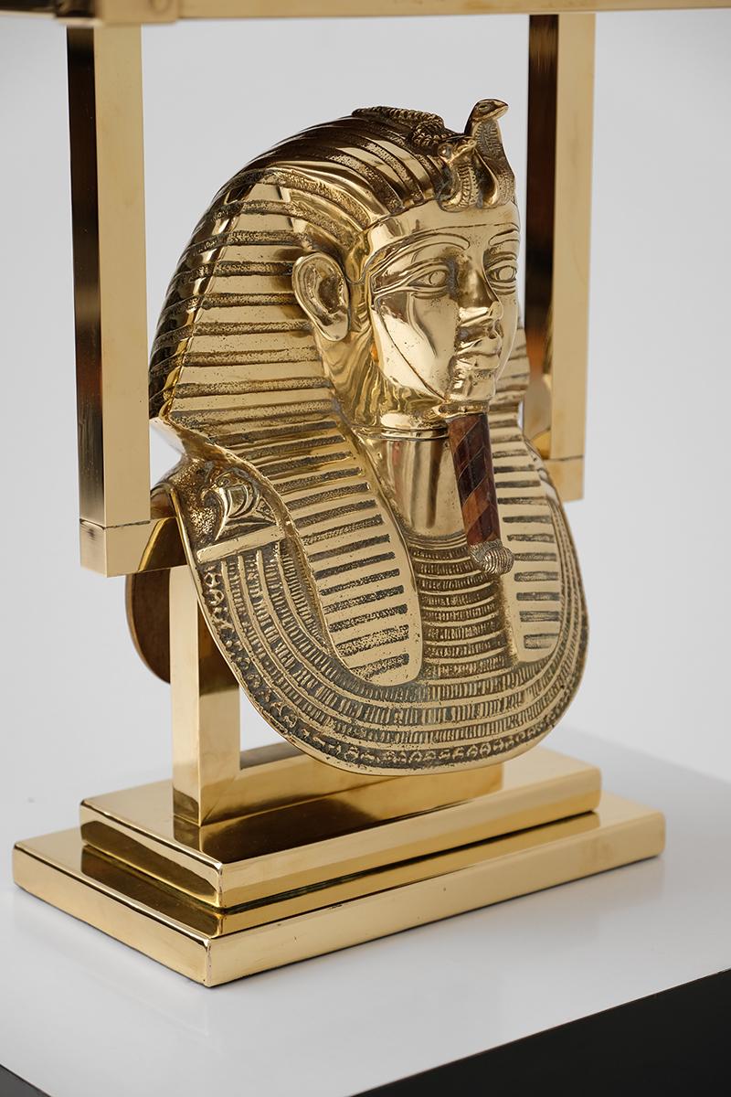 Brass Midcentury brass Tutankhamun pharaoh Signed Table Lamp, 1970s For Sale