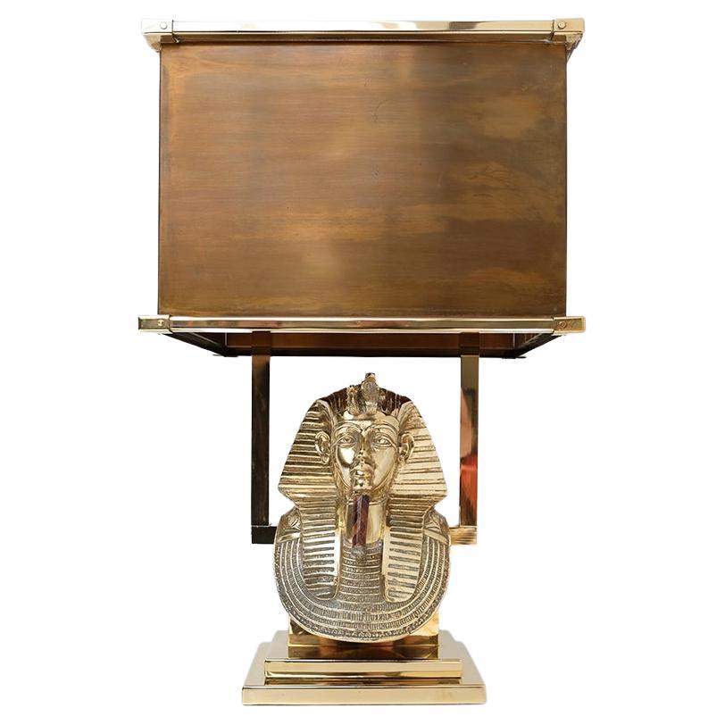 Midcentury brass Tutankhamun pharaoh Signed Table Lamp, 1970s For Sale