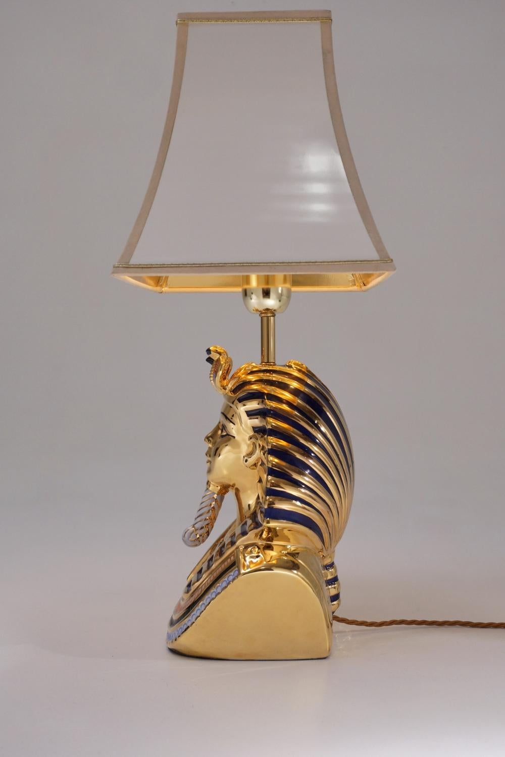 Late 20th Century Tutankhamun Lamp Painted and Gilt Ceramic, Italian, , circa 1970s