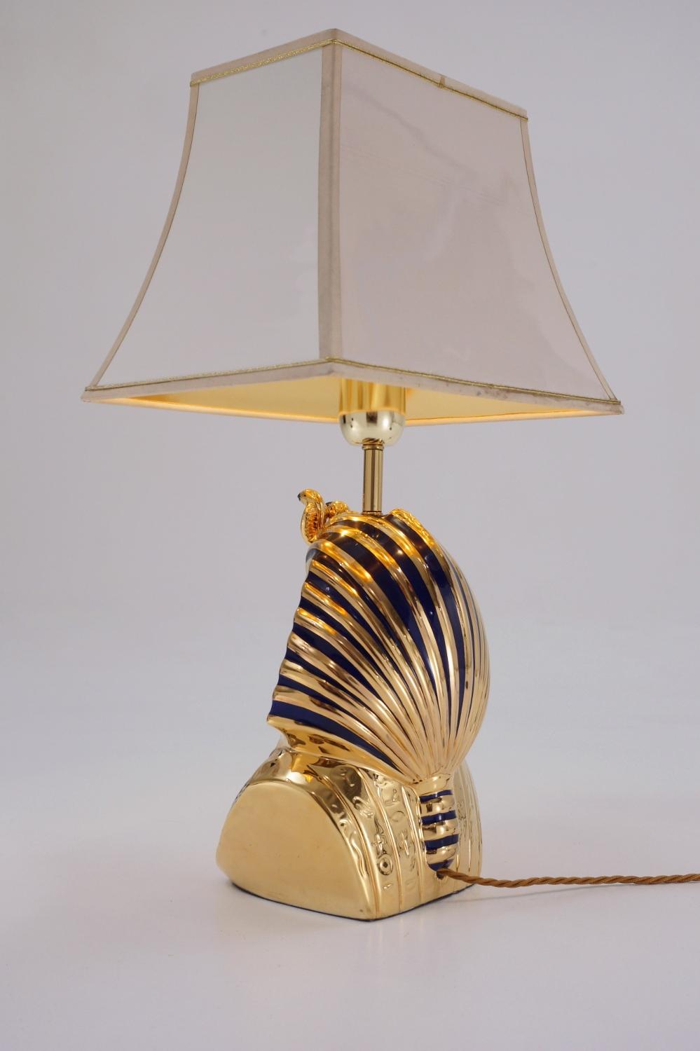 Gold Plate Tutankhamun Lamp Painted and Gilt Ceramic, Italian, , circa 1970s