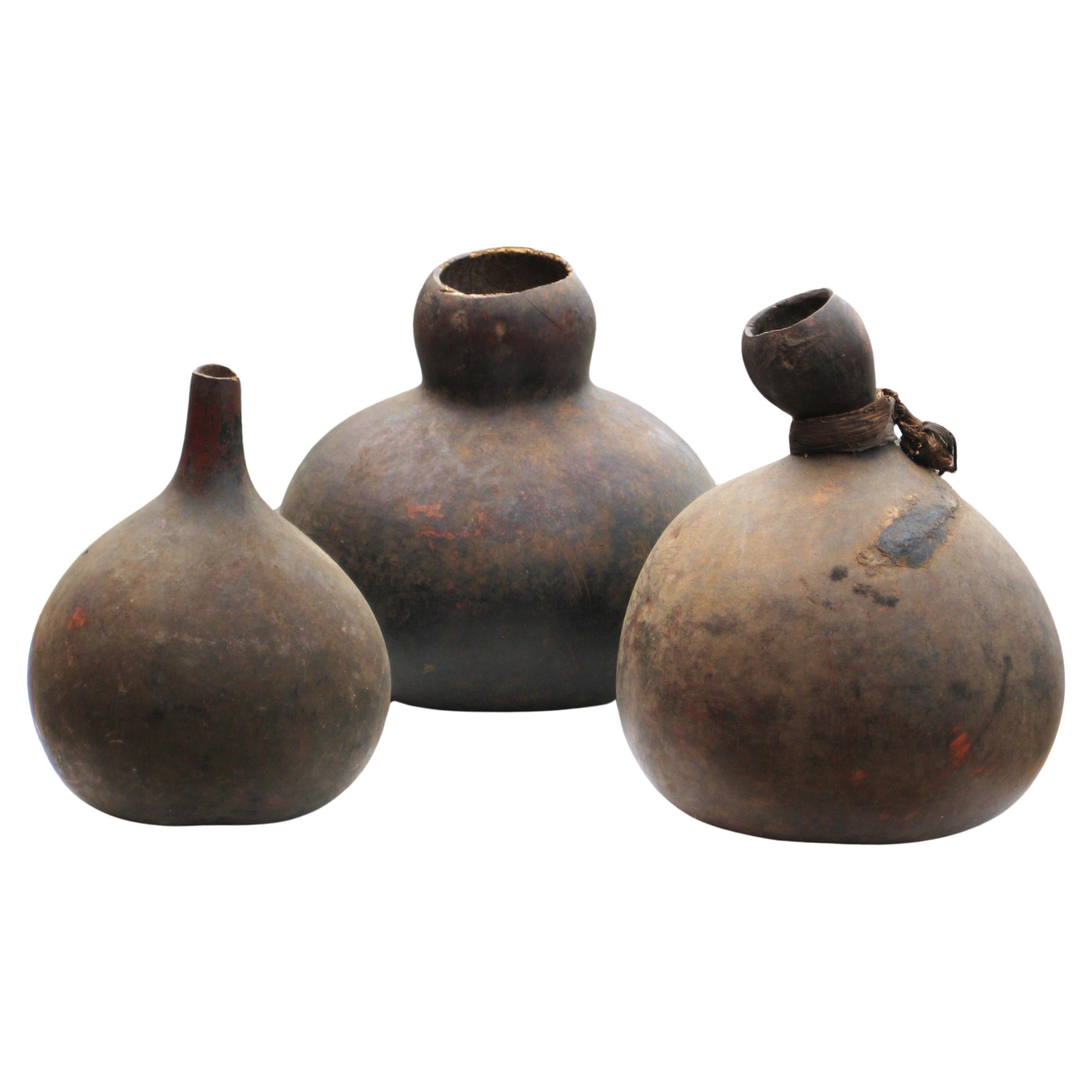 Tribal Three Tutsi Gourd Vessels Burundi Africa For Sale