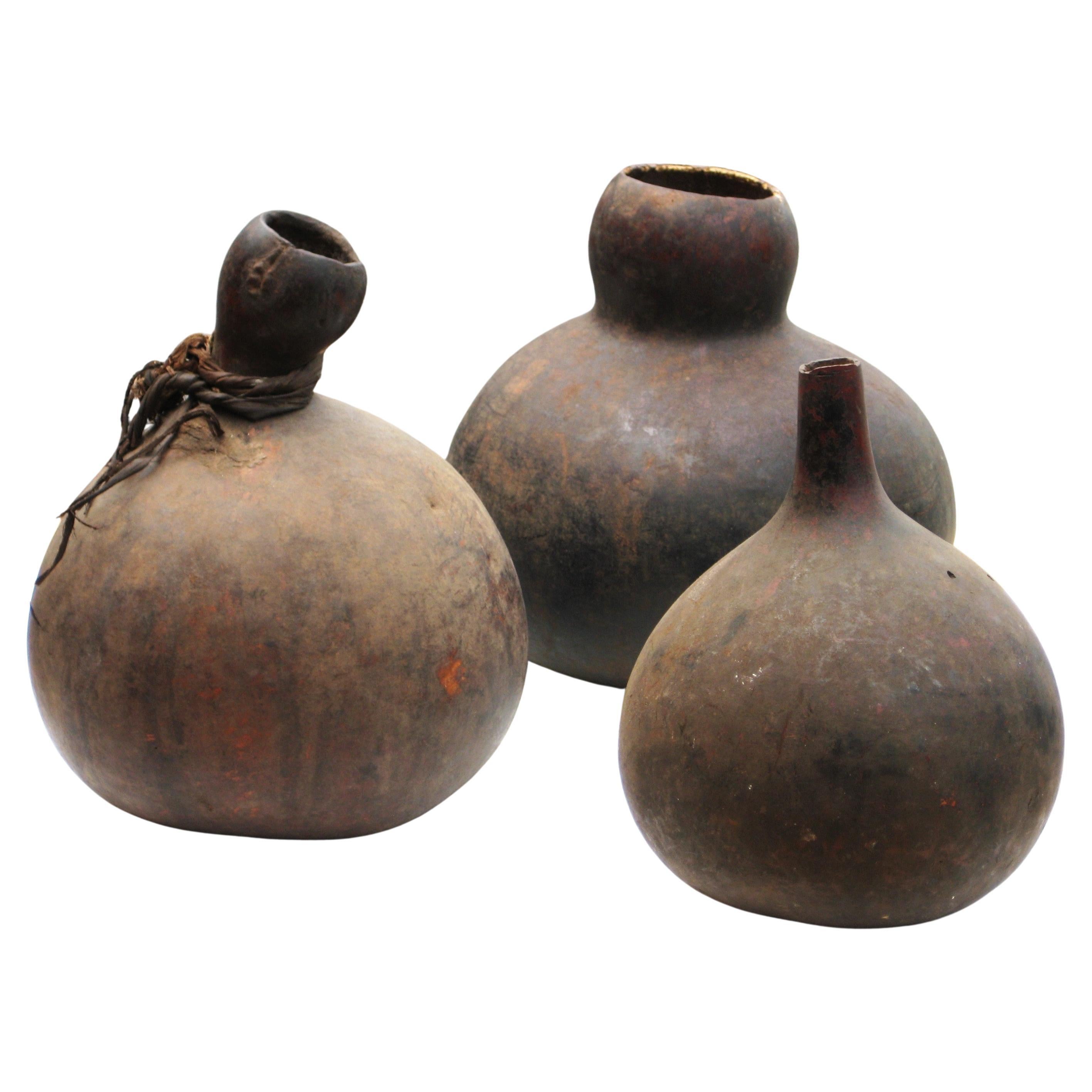 Three Tutsi Gourd Vessels Burundi Africa