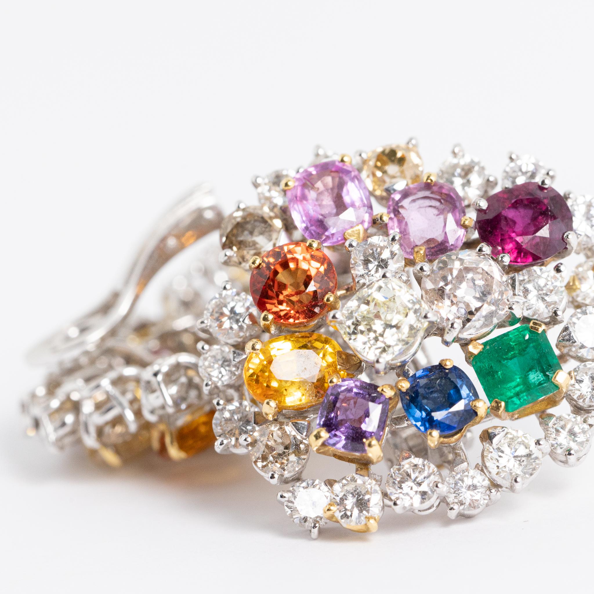 Women's Fraleoni 18 Karat White Gold Diamonds Rubies Emeralds Sapphires Earrings For Sale