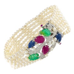 Tutti Frutti 18K White Gold 1.25ct Diamond Multi-Gem Pearl Bracelet Tutti Frutti 18K White Gold 1.25ct Diamond Multi-Gem Pearl Bracelet