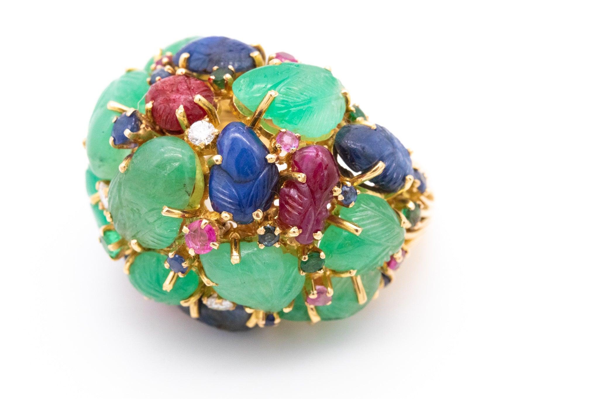 Brilliant Cut TUTTI FRUTTI 1935 Cocktail Ring In 18Kt Yellow Gold With 46.81 Cts In Gemstones