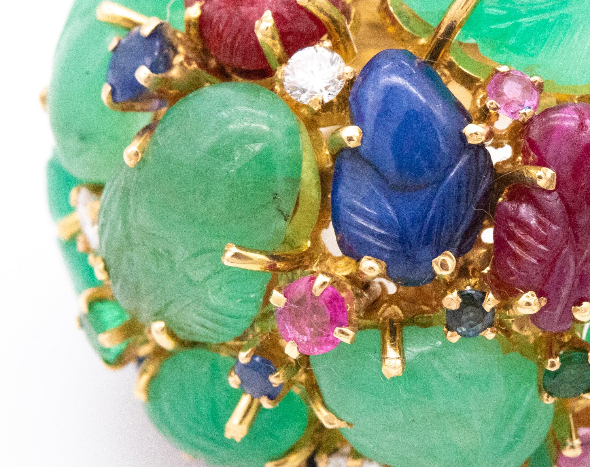 TUTTI FRUTTI 1935 Cocktail Ring In 18Kt Yellow Gold With 46.81 Cts In Gemstones In Excellent Condition In Miami, FL