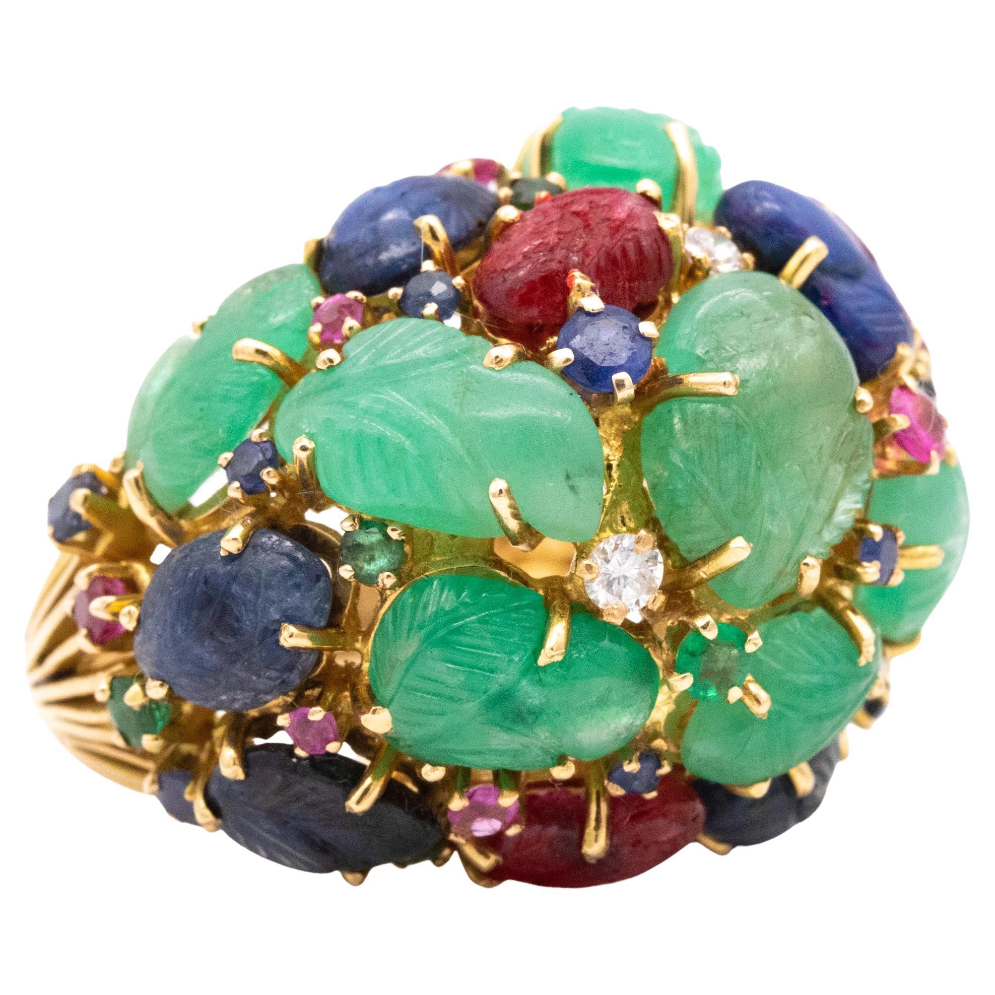 Tutti Frutti 1950 Cocktail Ring in 18Kt Yellow Gold with 46.81 Cts in Gemstones For Sale