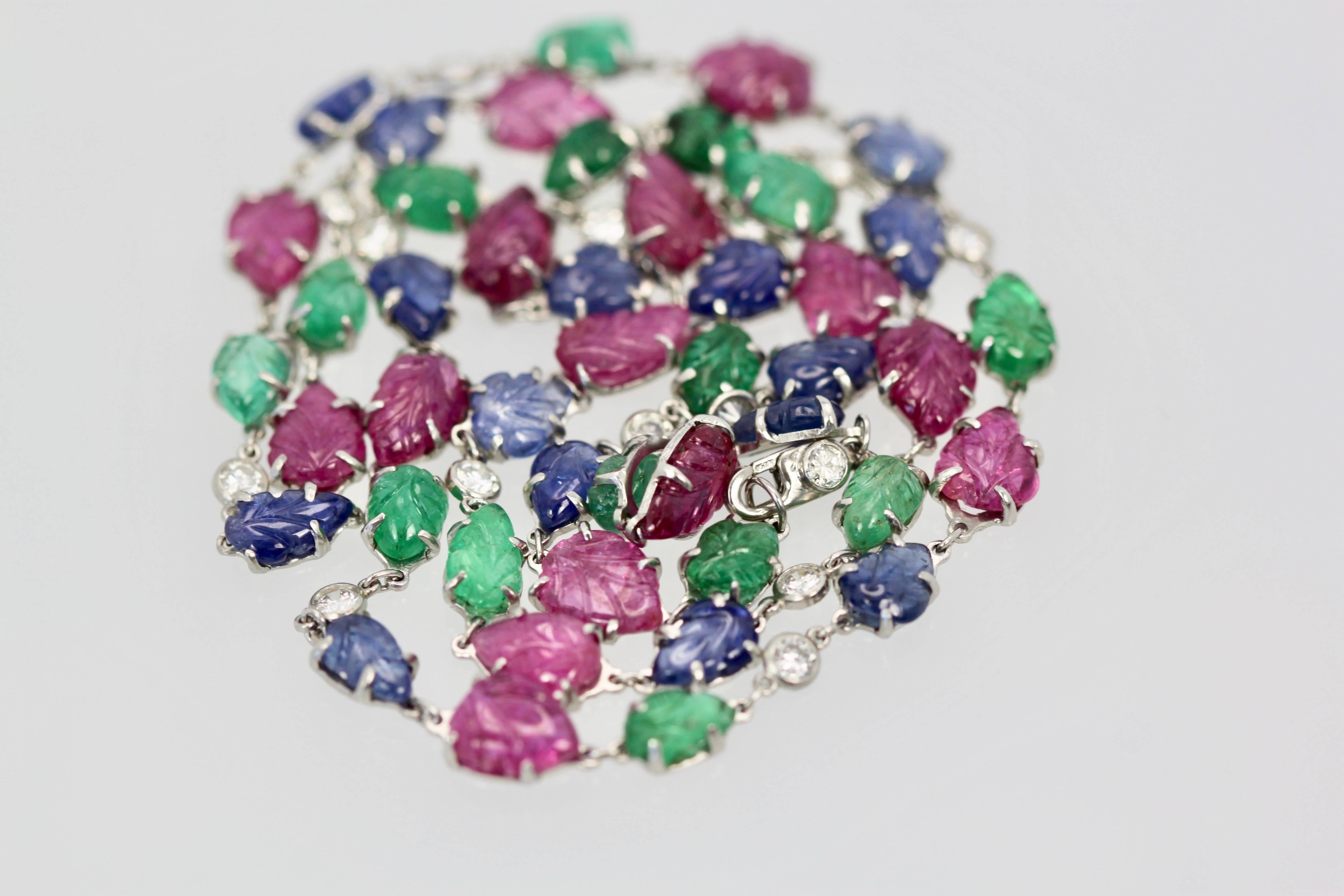 35.91 Carat Sapphires, Emeralds, Rubies, Diamond Platinum Necklace 5