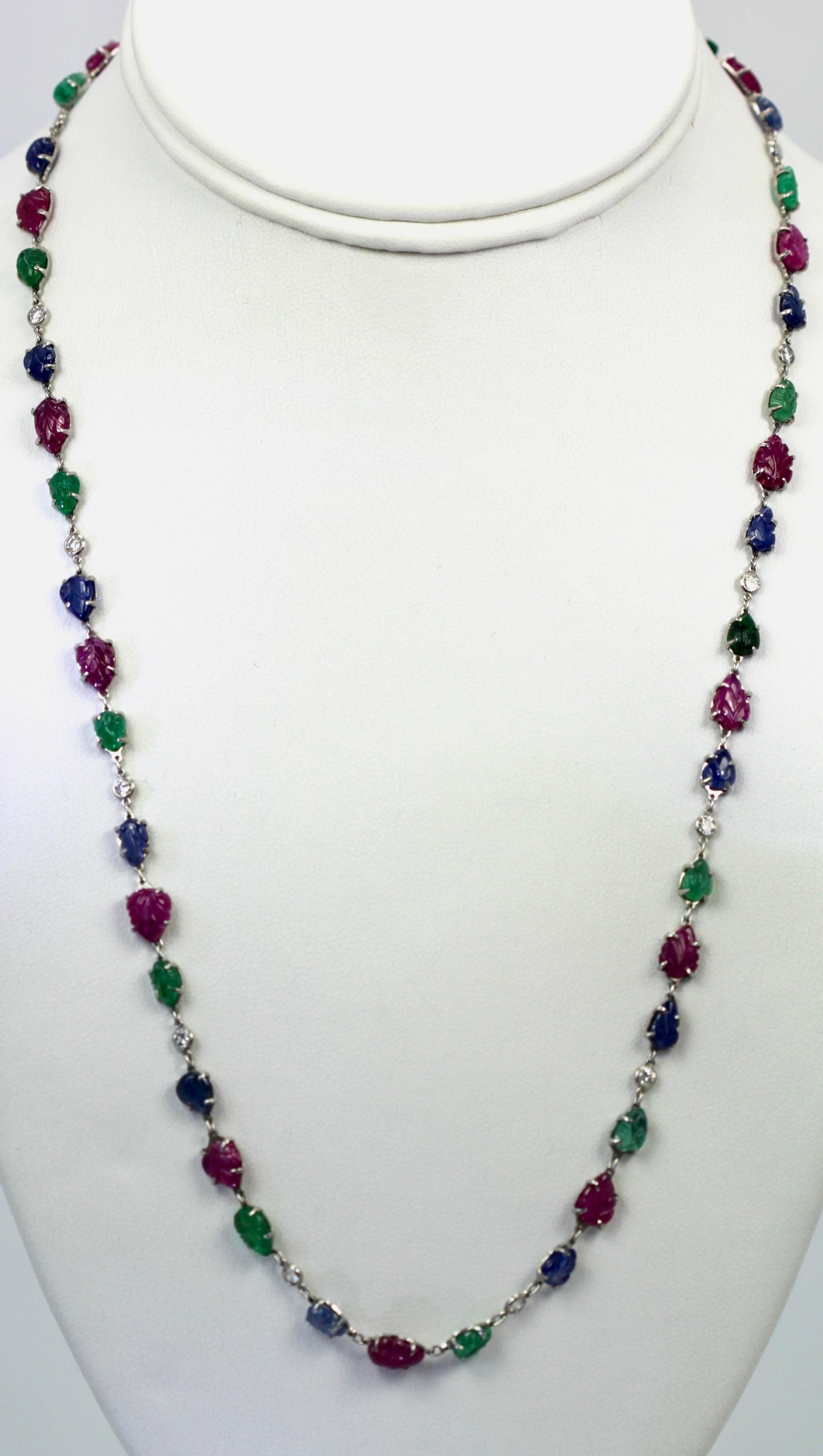35.91 Carat Sapphires, Emeralds, Rubies, Diamond Platinum Necklace 2