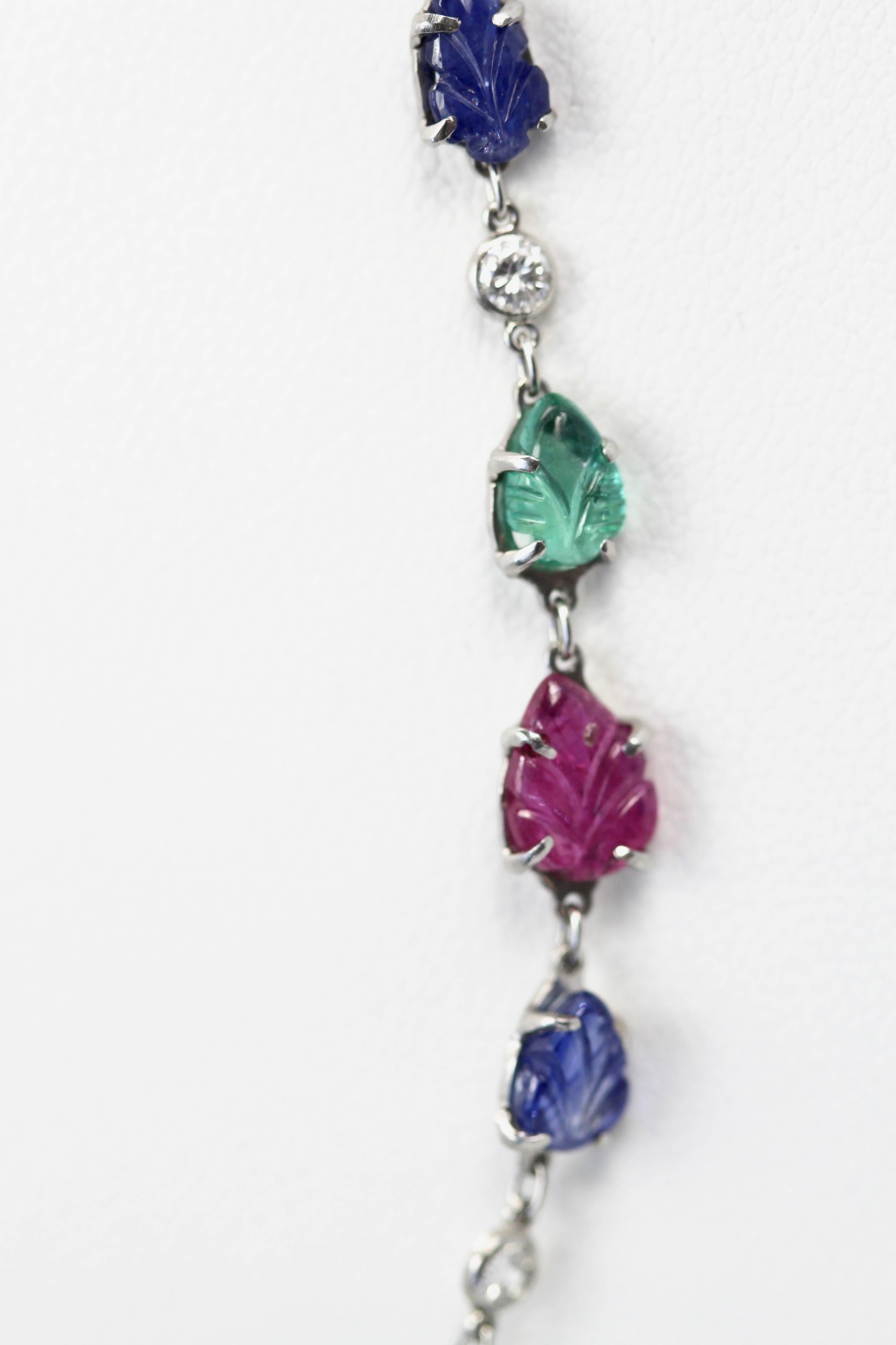 35.91 Carat Sapphires, Emeralds, Rubies, Diamond Platinum Necklace 4