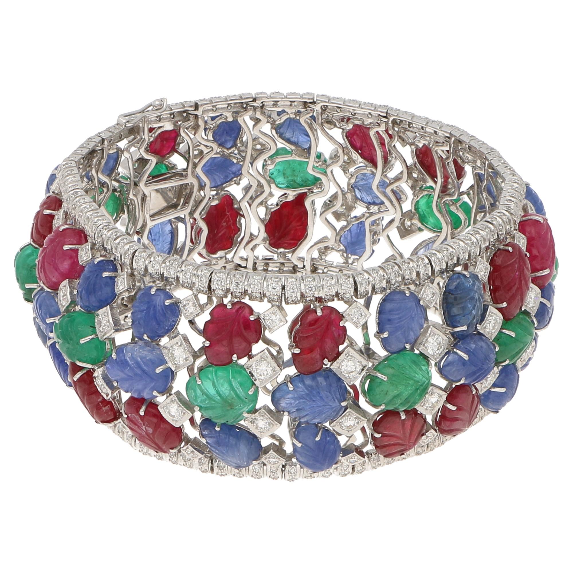 Multi Gem Set Bracelet Diamond Ruby Emerald Sapphire 119.52 Carat