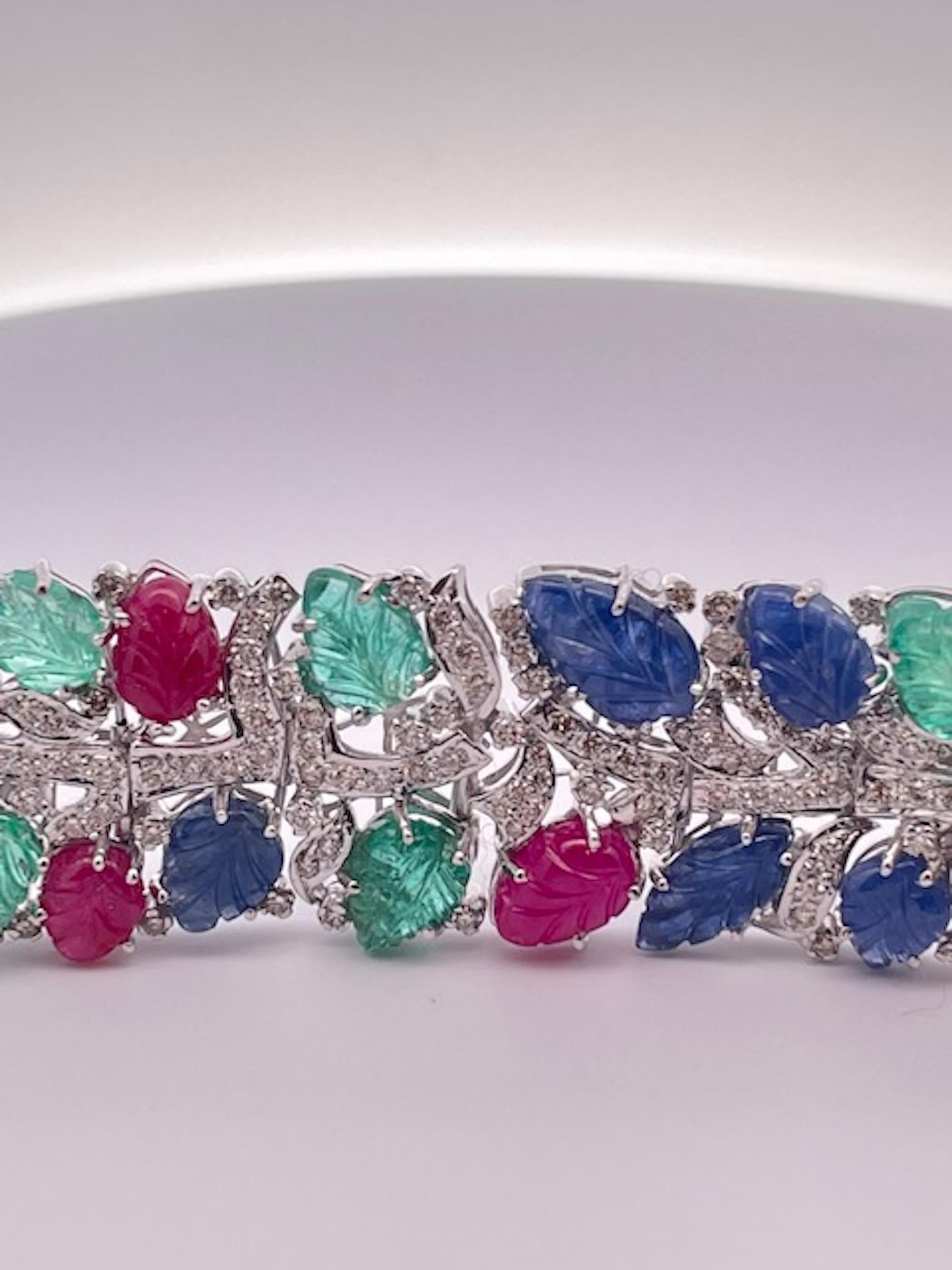 Tutti Frutti Bracelet 18k White Gold In Excellent Condition For Sale In North Hollywood, CA