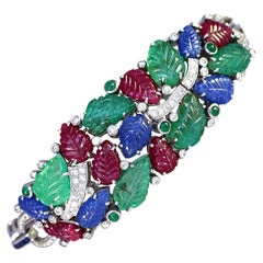 Tutti-Frutti Bracelet Rubies Sapphires Emeralds Diamonds 18k Certified, 1996