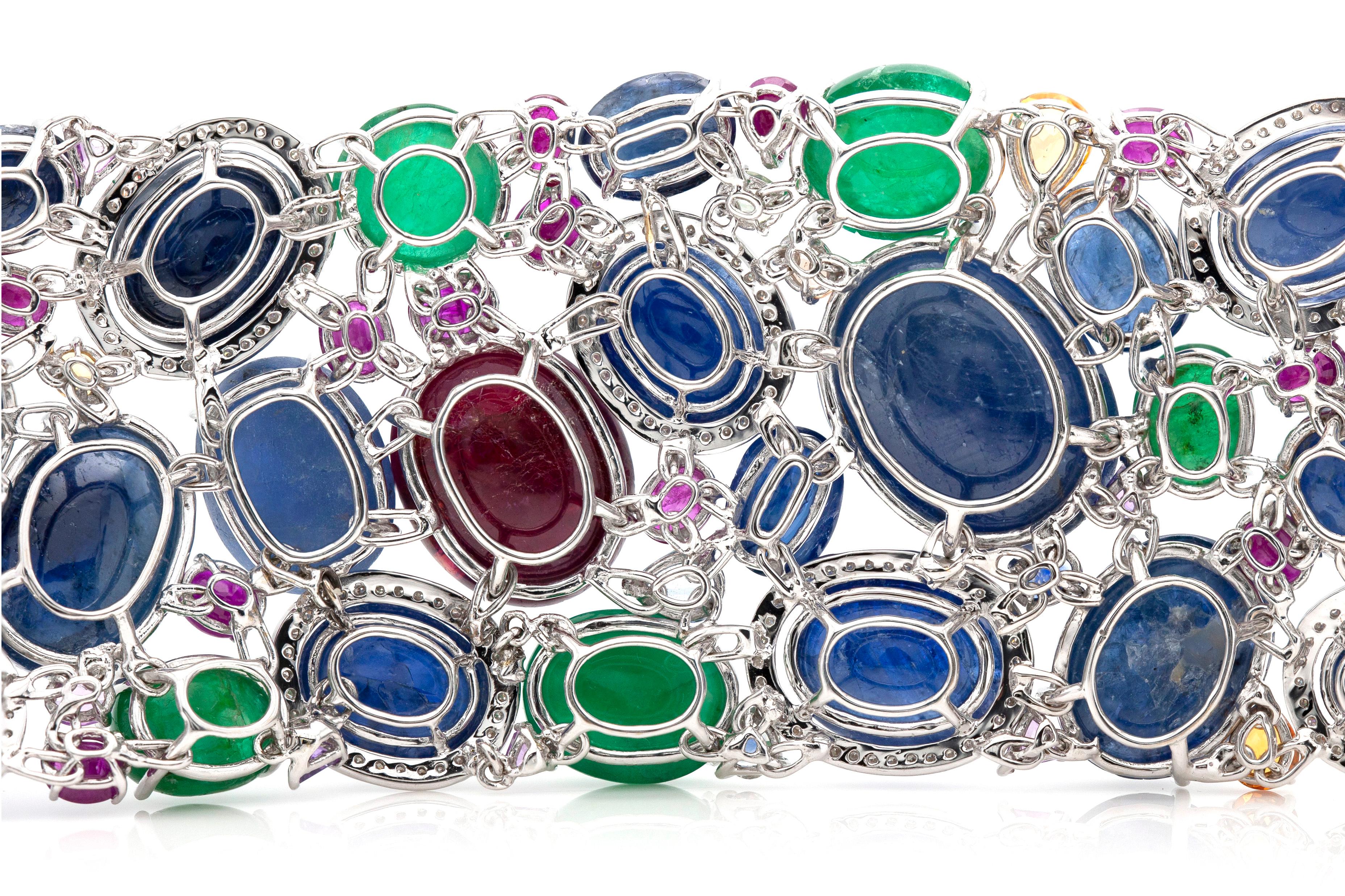 Tutti Frutti Bracelet with Cabochon Emeralds, Sapphires, Rubies and Diamonds 1