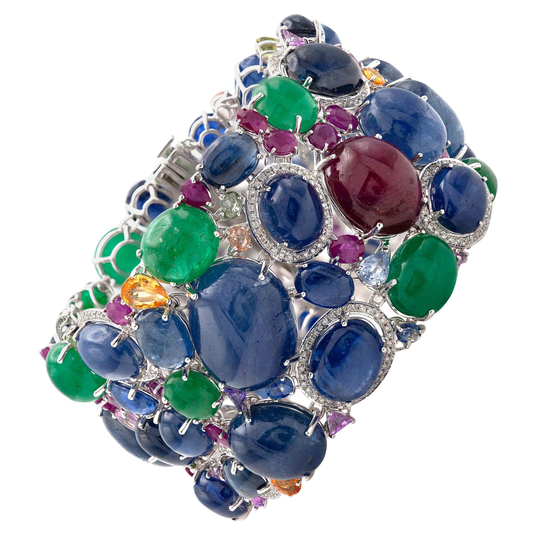 Tutti Frutti Bracelet with Cabochon Emeralds, Sapphires, Rubies and Diamonds
