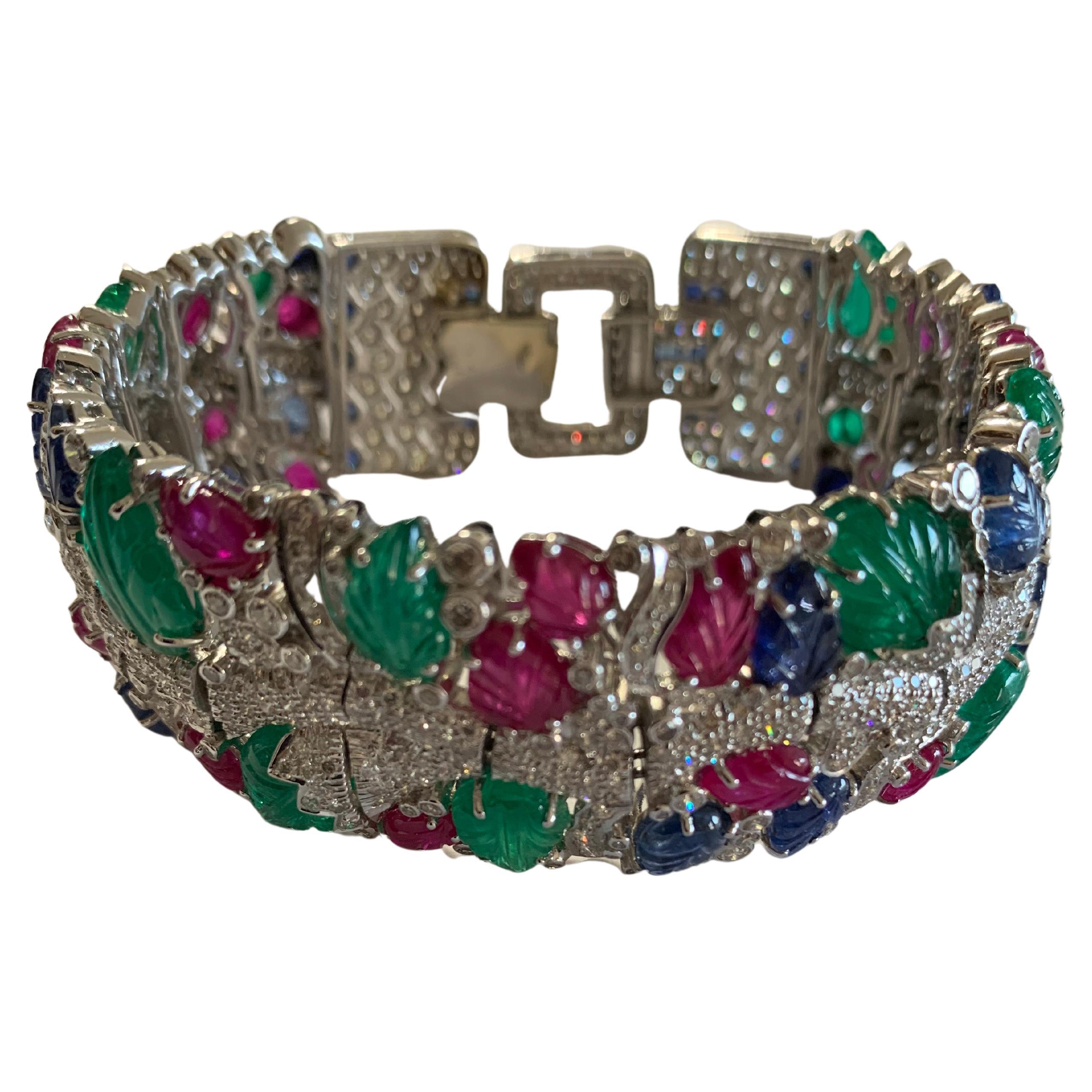 "Tutti Frutti" Bracelet with Rubies, Sapphires, Emeralds and Diamonds For Sale