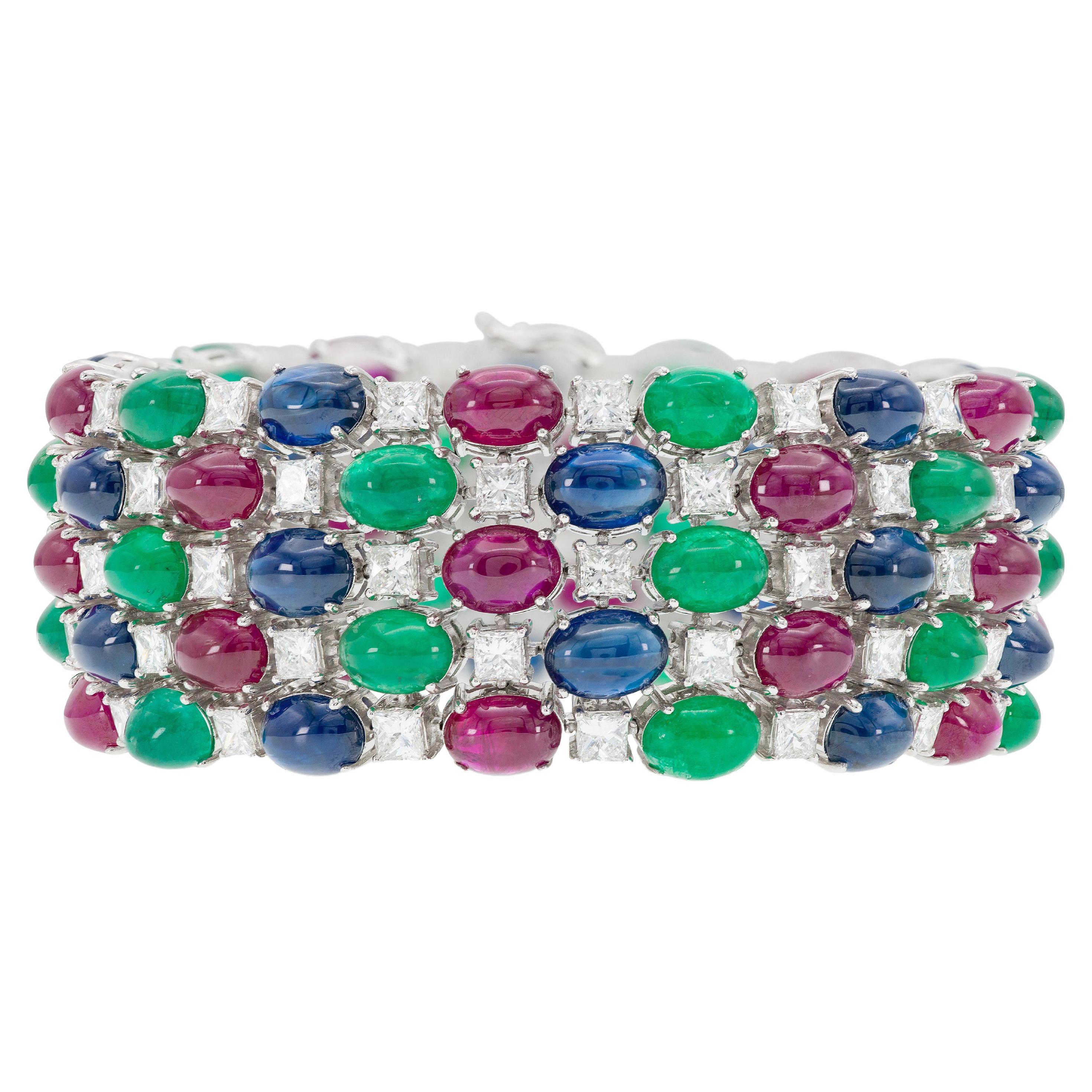 Tutti Frutti Cabochon-Armband mit mehreren Edelsteinen
