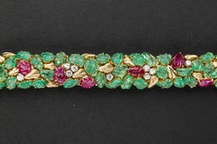 Tutti Frutti Carved Emeralds Rubies Diamonds Italian Bracelet