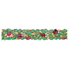 Tutti Frutti Carved Emeralds Rubies Diamonds Italian Bracelet