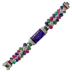 French 1940's Tutti Frutti Carved Ruby Emerald Diamond Bangle For Sale ...