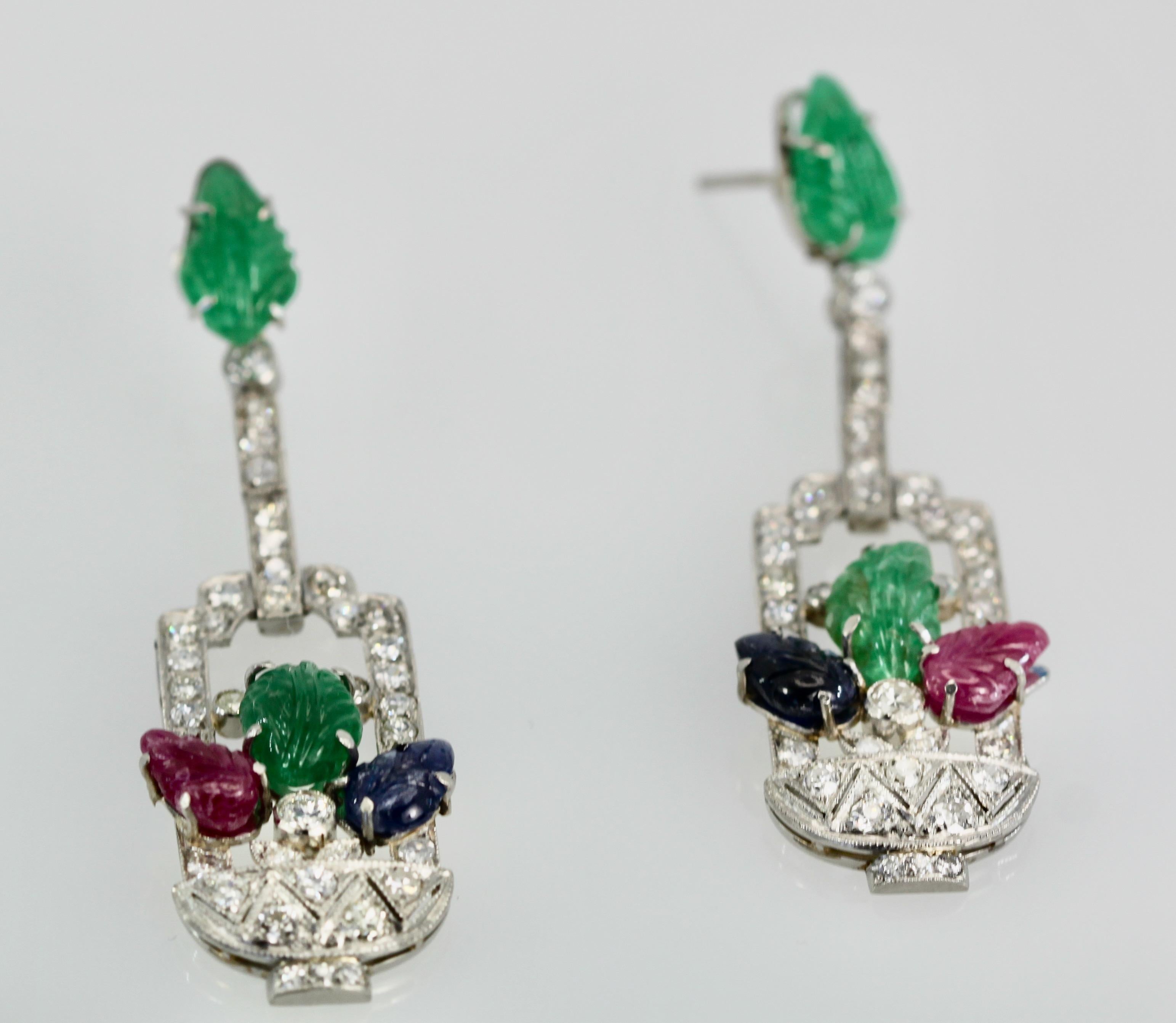 These gorgeous Tutti Frutti Earrings are very special, as a matter of fact a similar pair is at auction currently with a starting bid of $24,000.  These earring are from Spain and weigh 18.2 grams.  They consists of 37 Diamonds with 4 larger