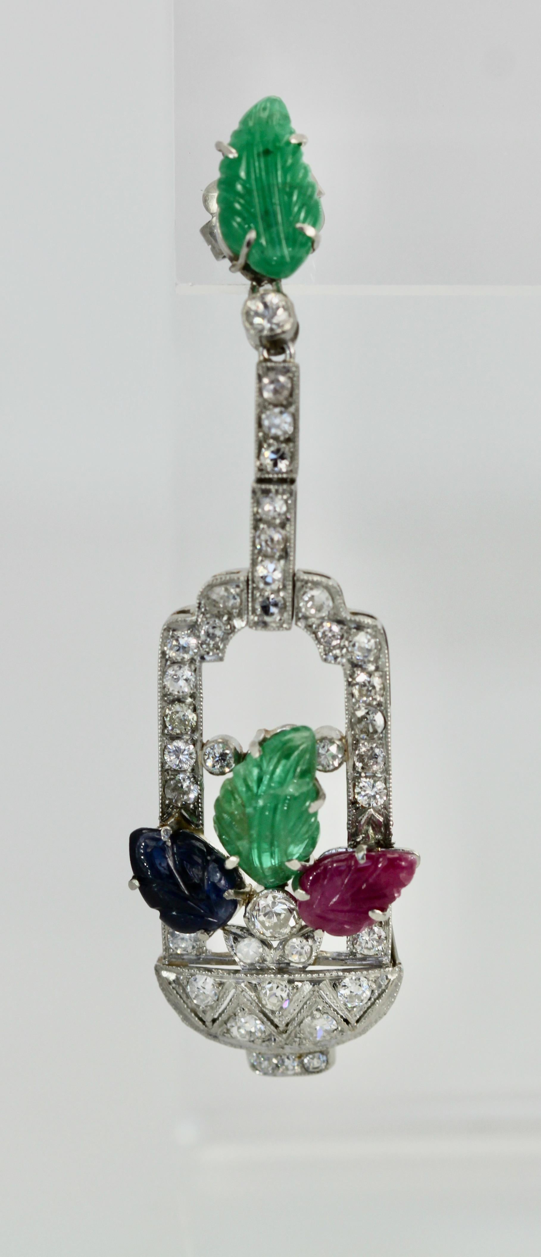 Round Cut Tutti Frutti Diamond Drop Earrings